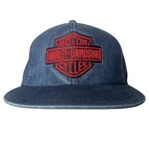 NEW HARLEY DAVIDSON DENIM RED SHIELD HAT CAP SNAP BACK EMBROIDERED